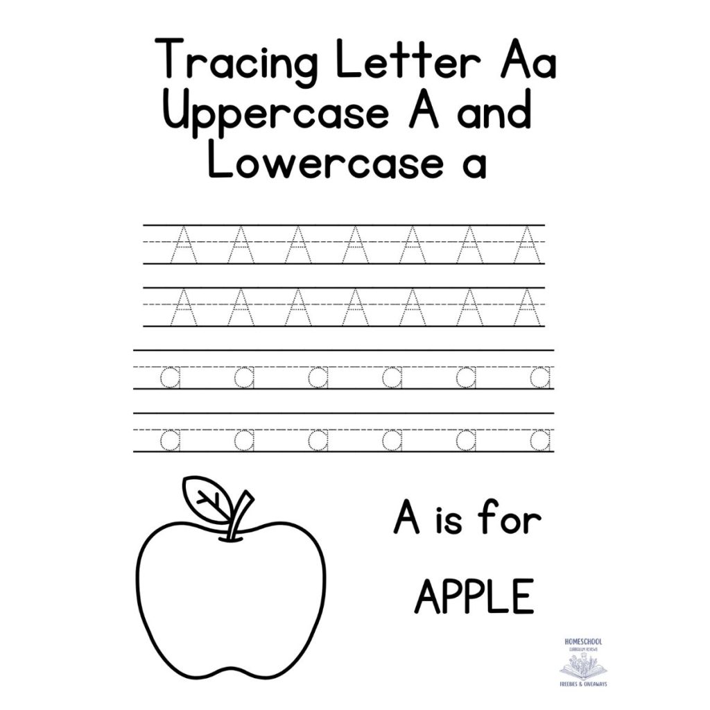 tracing letter a worksheet with a black and white picture of an apple with words a is for apple