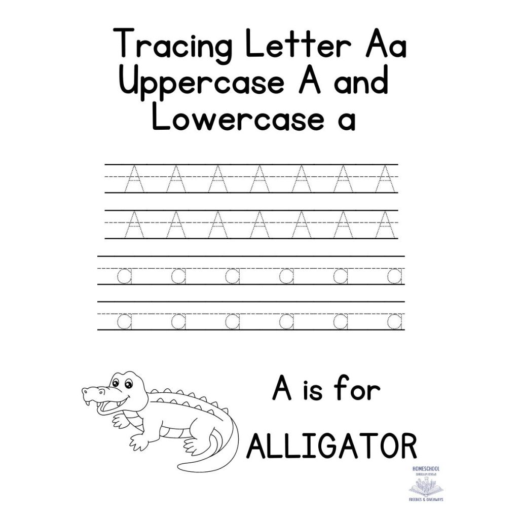 tracing letter a worksheet with lines a picture of an alligator that is colorable and words a is for alligator