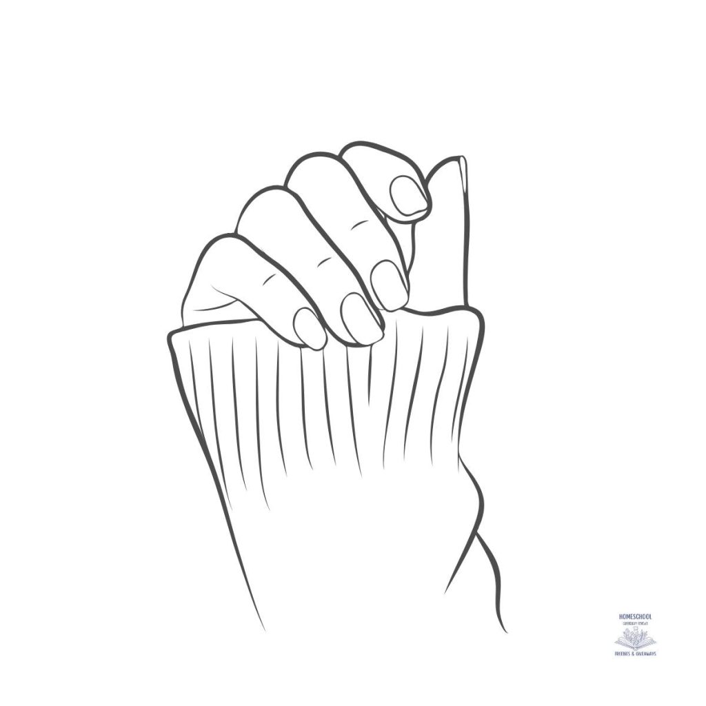 hand facing inward with nails holding edge of sweater coloring page