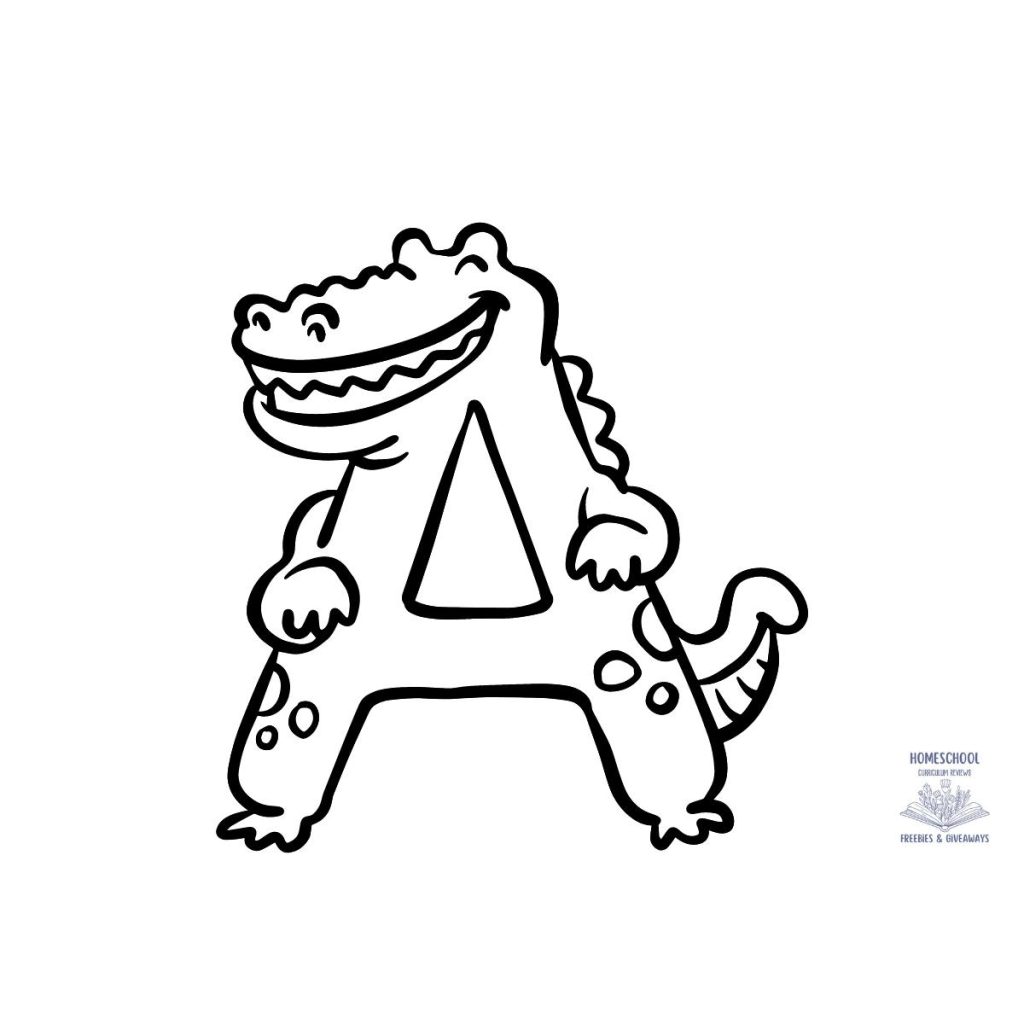alligator in the shape of a capital a for coloring