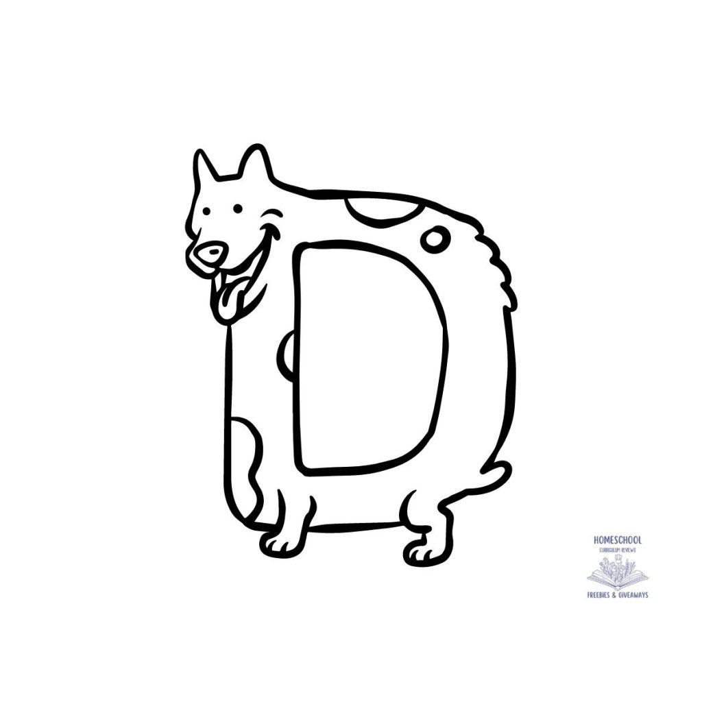 bubble letter d in the shape of a dog for coloring 
