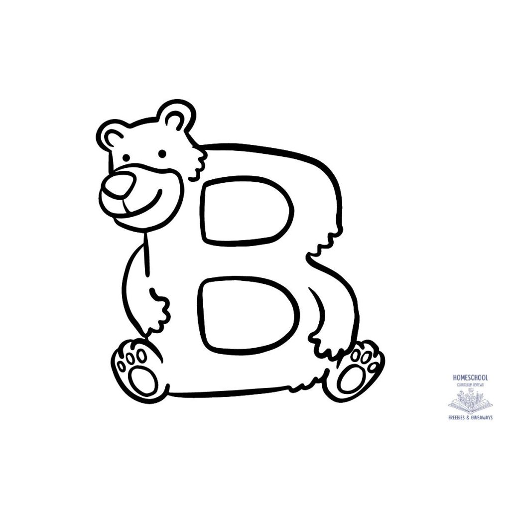 Bubble letter B in the shape of a bear to color in black and white