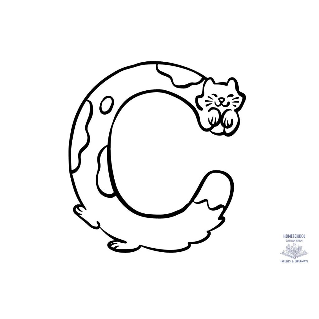 Bubble letter C in the shape of a cat  for coloring 