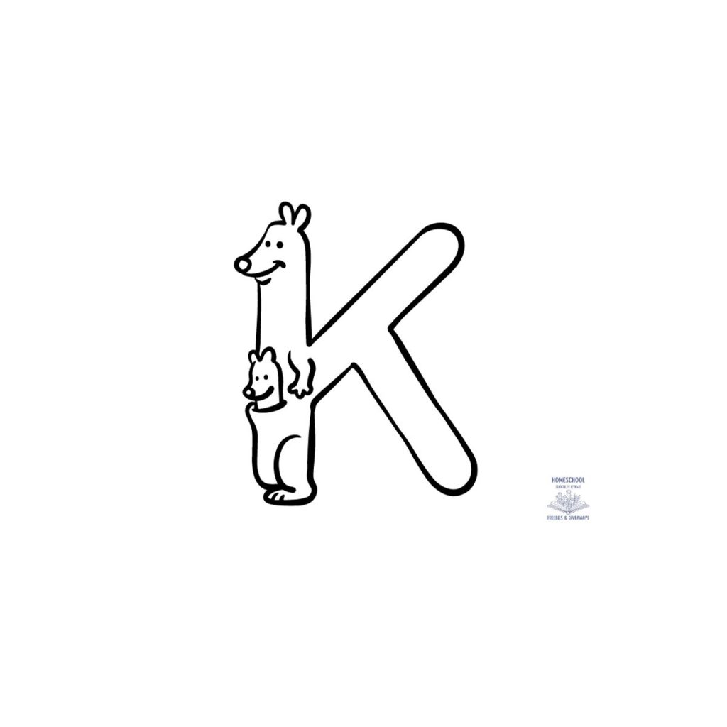 bubble letter k in the shape of a kangaroo for coloring 