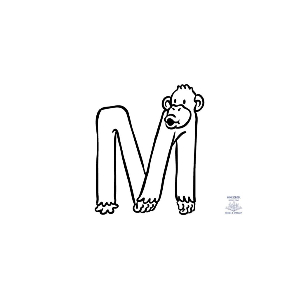 bubble letter m in the shape of a monkey for coloring 