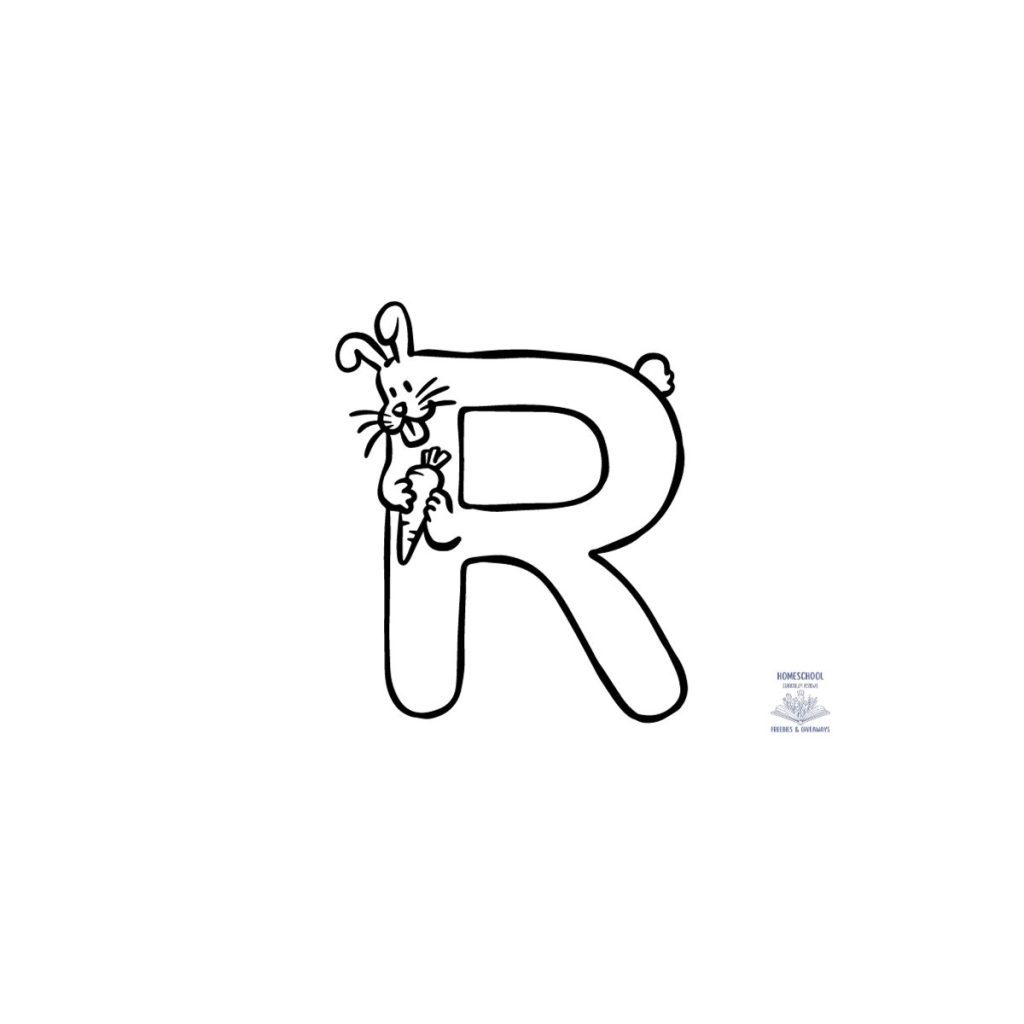 bubble letter r in the shape of a rabbit for coloring