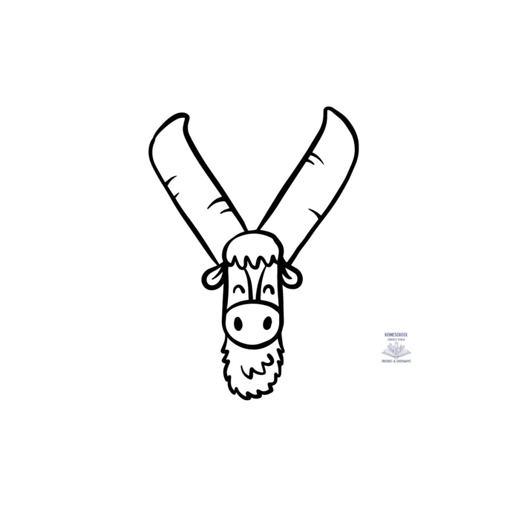 bubble letter y in the shape of a yak for coloring 