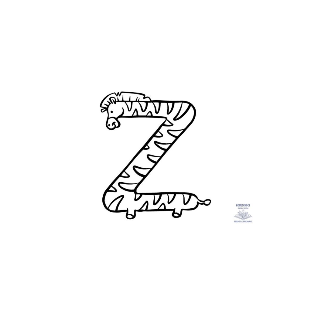 bubble letter z in the shape of a zebra for coloring 